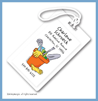 Discounted Dinky Designs Garden tools luggage tags, personalized