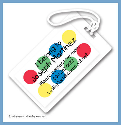 Discounted Dinky Designs Twister dots luggage tags, personalized