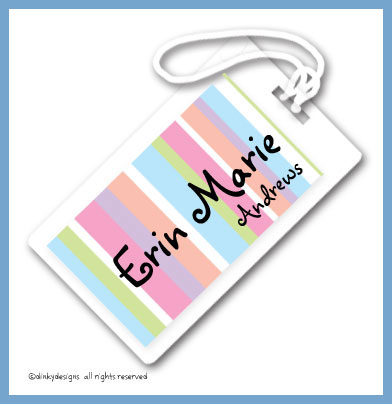 Discounted Dinky Designs Pastel polka dots luggage tags on pre-printed cardstock, personalized
