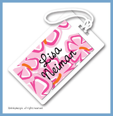 Discounted Dinky Designs Tropicana luggage tags on pre-printed cardstock, personalized
