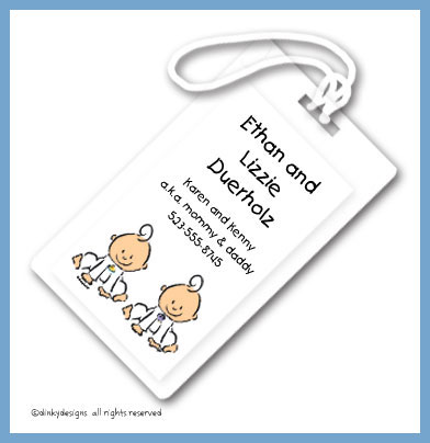 Discounted Dinky Designs Baby steps - twins luggage tags, personalized