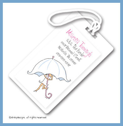 Discounted Dinky Designs Umbrella bride luggage tags, personalized