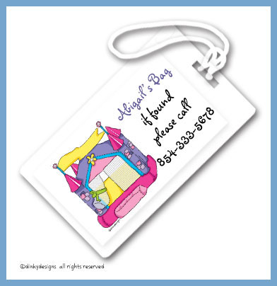 Discounted Dinky Designs Princess bouncy house luggage tags, personalized