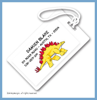 Discounted Dinky Designs Yellow dinosaur luggage tags, personalized