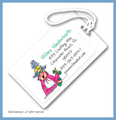 Discounted Dinky Designs Workout Wilma luggage tags, personalized