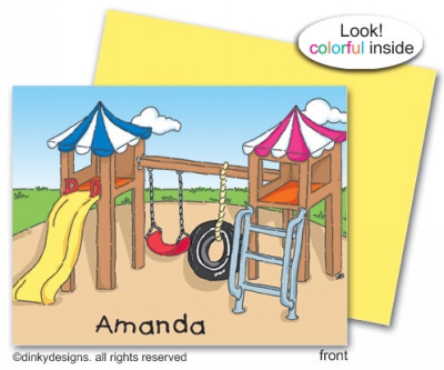 Dinky Designs Stationery Discounted - Playground party folded note cards, personalized