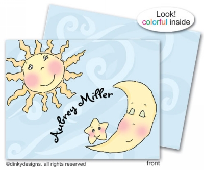 Dinky Designs Stationery Discounted - Soleil et lune folded note cards, personalized