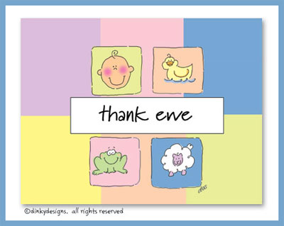 Dinky Designs Stationery Discounted - Baby blocks folded note cards, personalized