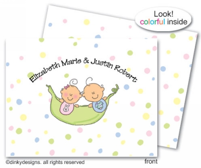 Dinky Designs Stationery Discounted - Peas in a pod twins girl/boy folded note cards, personalized note card