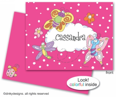 Dinky Designs Stationery Discounted - Flutterbies & fireflies folded note cards, personalized