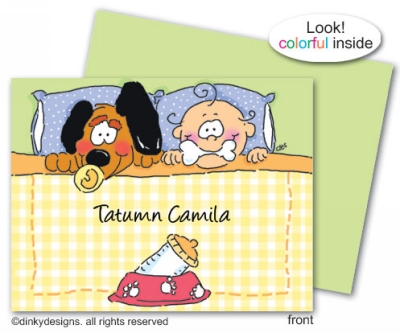Dinky Designs Stationery Discounted - Dog gone baby folded note cards, personalized