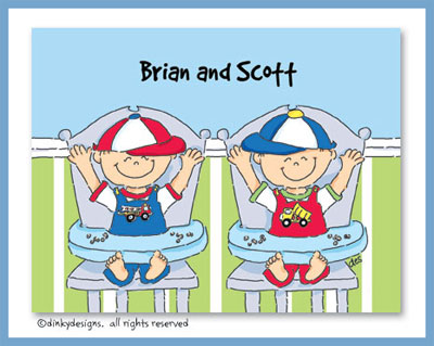 Dinky Designs Stationery Discounted - Twins birthday boy/boy folded note cards, personalized