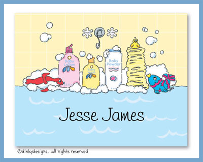 Dinky Designs Stationery Discounted - Baby bubble bath folded note cards, personalized