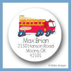 Discounted Dinky Designs Fire truck round stickers 2.5