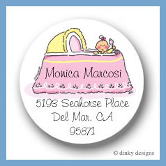 Discounted Dinky Designs Girl in bassinet round stickers 2.5
