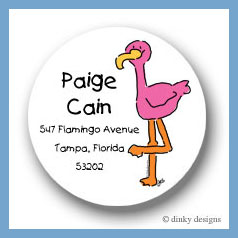 Discounted Dinky Designs Sylvester the flamingo round stickers 2.5