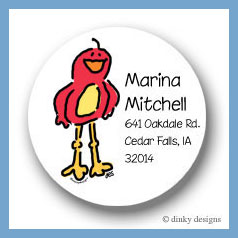 Discounted Dinky Designs Frankie the red bird round stickers 2.5