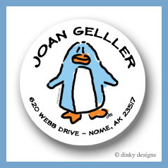 Discounted Dinky Designs Dotter the penguin round stickers 2.5