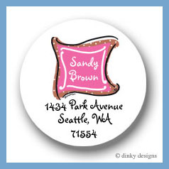 Discounted Dinky Designs Chocolate pink taffy monogram round stickers 2.5