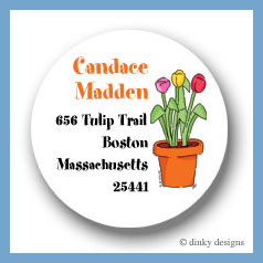 Discounted Dinky Designs Potted tulips round stickers 2.5
