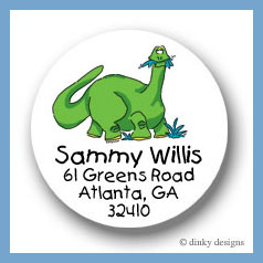 Discounted Dinky Designs Green dinosaur round stickers 2.5