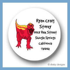 Discounted Dinky Designs Red dinosaur round stickers 2.5