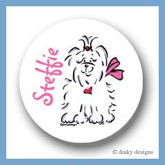 Discounted Dinky Designs Tiffany the Maltese round stickers 2.5