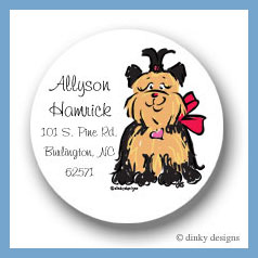 Discounted Dinky Designs Sassy the Yorkie round stickers 2.5