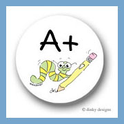 Discounted Dinky Designs Worm with pencil round stickers 1.67