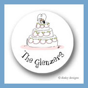 Discounted Dinky Designs Whimsical wedding cake round stickers 1.67