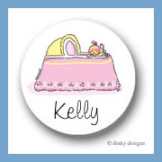 Discounted Dinky Designs Girl in bassinet round stickers 1.67