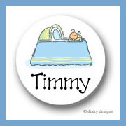 Discounted Dinky Designs Boy in bassinet round stickers 1.67