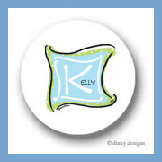 Discounted Dinky Designs Blue green monogram round stickers 1.67