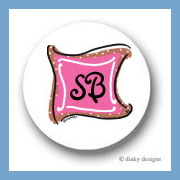 Discounted Dinky Designs Chocolate pink taffy monogram round stickers 1.67