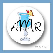 Discounted Dinky Designs Blue Hawaiian round stickers 1.67