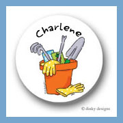 Discounted Dinky Designs Garden tools round stickers 1.67