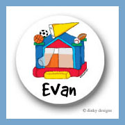 Discounted Dinky Designs Sports fan bouncy house round stickers 1.67