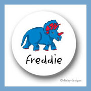 Discounted Dinky Designs Blue dinosaur round stickers 1.67