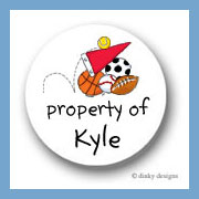 Discounted Dinky Designs Sports fanatic round stickers 1.67