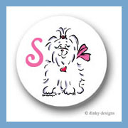 Discounted Dinky Designs Tiffany the Maltese round stickers 1.67