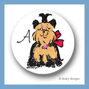 Discounted Dinky Designs Sassy the Yorkie round stickers 1.67