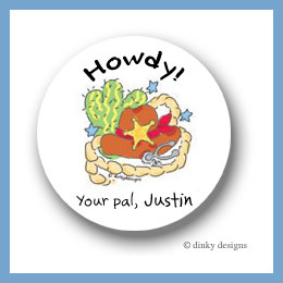 Discounted Dinky Designs Cowboy hat and spur round stickers 2.5