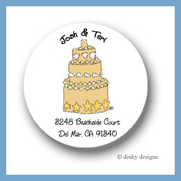 Discounted Dinky Designs Sandcastle wedding cake round stickers 2.5