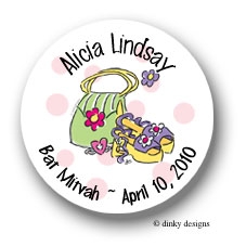 Discounted Dinky Designs Girly green purse & funky shoes round stickers 2.5