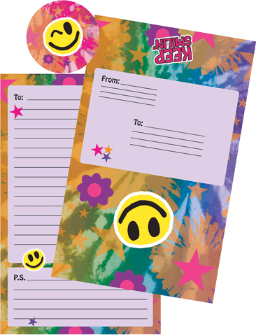 Smiley Face Selfmailer cards with stickers for summer camp