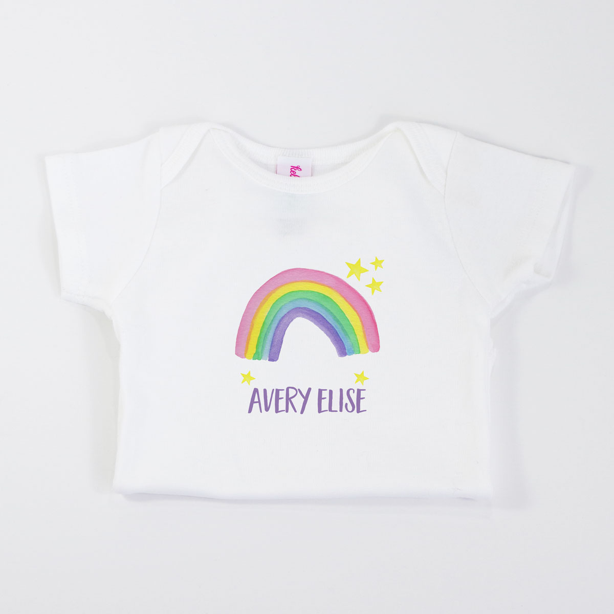 Rainbow Onesie Personalized for Baby Closeup