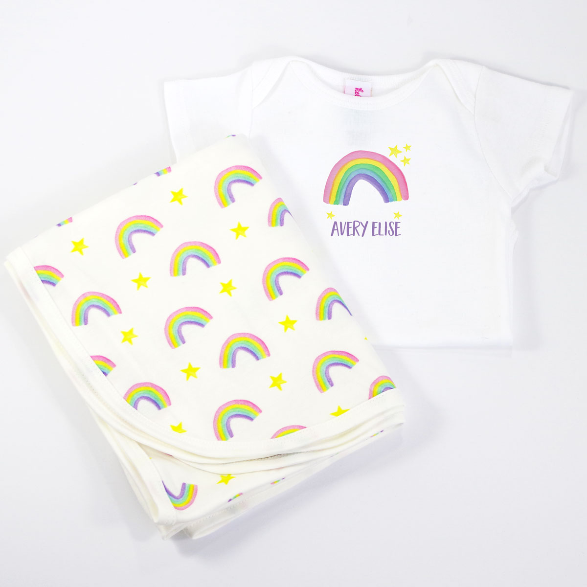 Rainbow Personalized Onesie and Coordinating Blanket for Baby