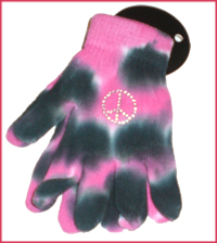 Tie Dye Gloves - Pink & Navy with Peace Sign
