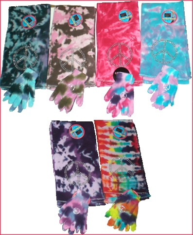 Tie Dye Scarves & Gloves with Peace Sign