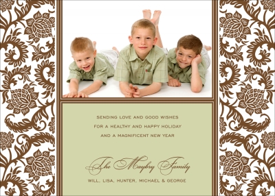 Woodcut - Brown & Sage w/Ribbon Digital Photo Card by Noteworthy Collection